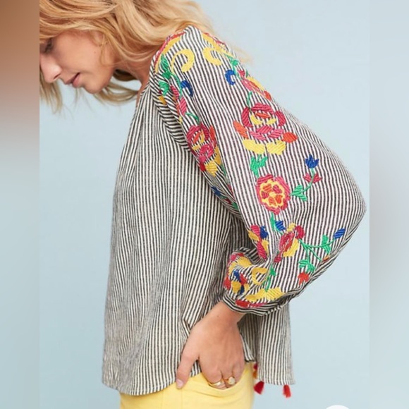 Anthropologie Tops - Anthropologie Floreat Embroidered Boho Striped Blouse Top